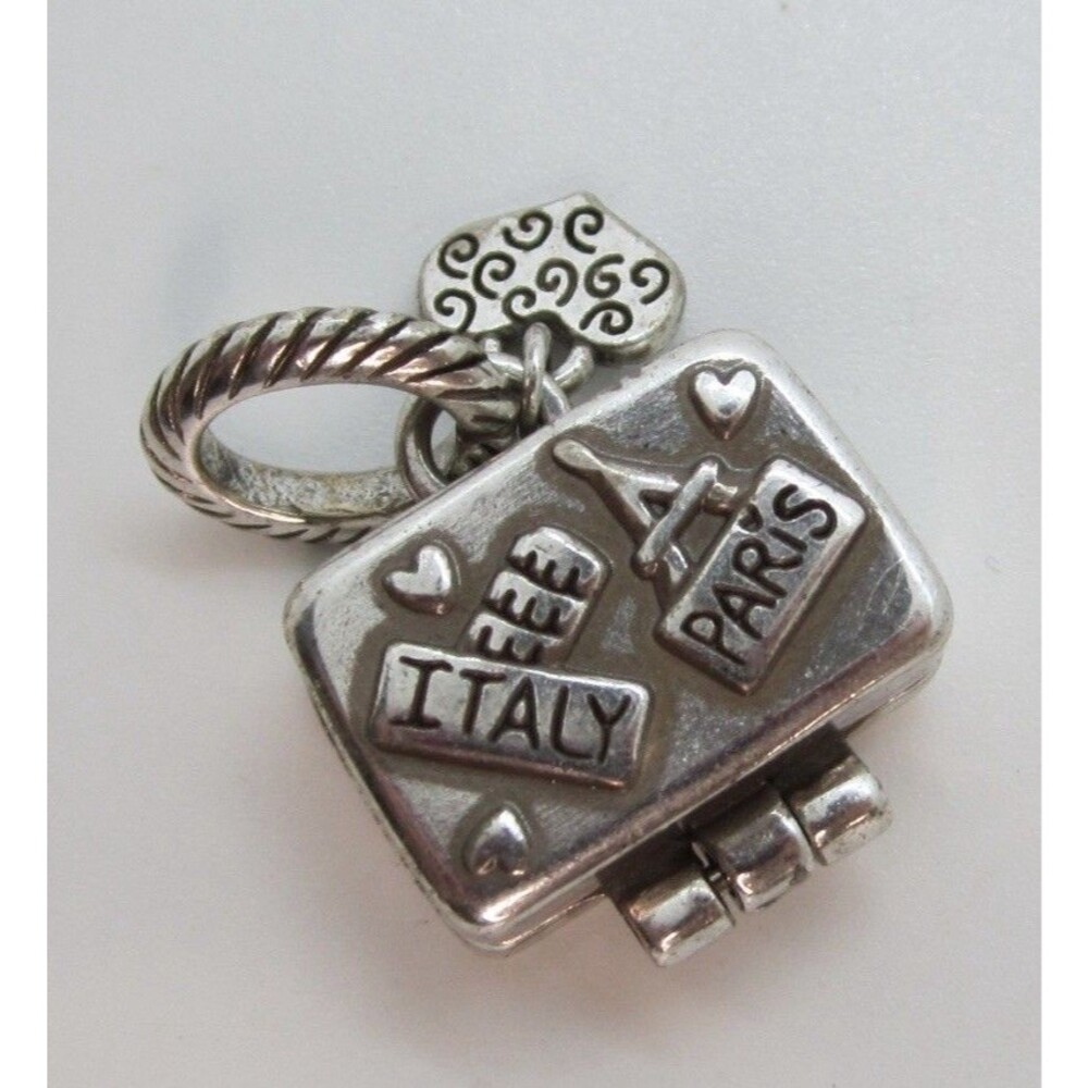 Brighton BON VOYAGE Charm TRAVEL LUGGAGE Silver Tone Suitcase Opens